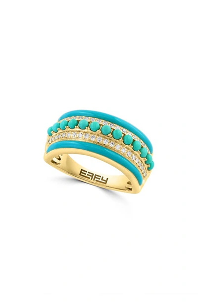 Effy 14k Yellow Gold Turquoise & Diamond Ring In Yellow Gold/ Blue