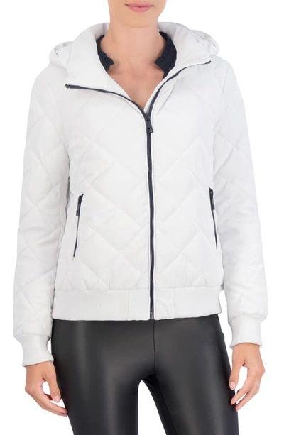 Ookie & Lala Water Resistant Hooded Quilted Bomber Jacket In White