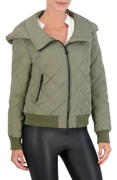 Ookie & Lala Water Resistant Hooded Quilted Bomber Jacket In Light Olive