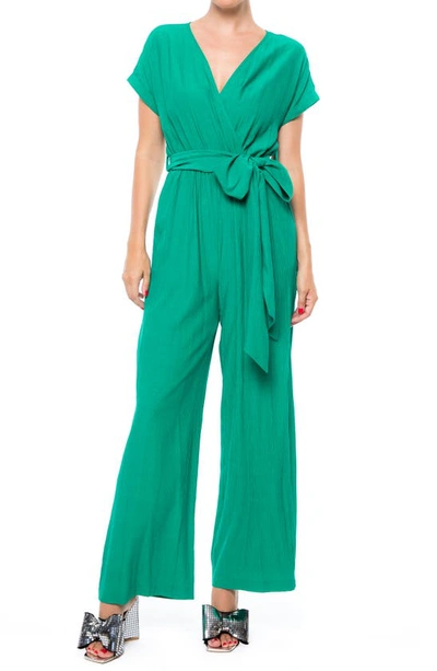 Meghan La Wonderland Surplice V-neck Jumpsuit In Emerald