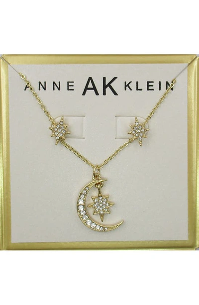 Design Studio Ak Anne Klein Pavé Crystal Star Stud Earrings & Moon Pendant Necklace Set In Burgundy