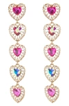 Tasha Heart Drop Earrings In Gold/ Fuchsia