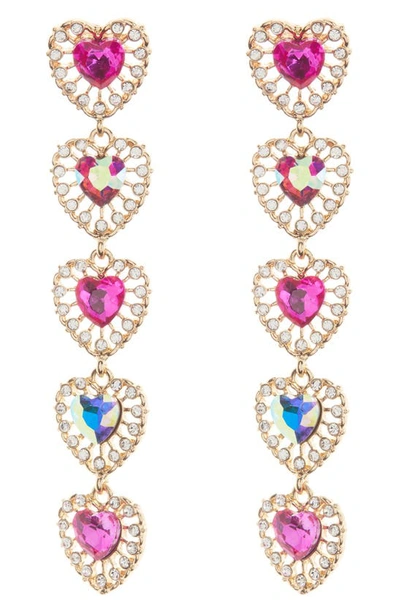 Tasha Heart Drop Earrings In Gold/ Fuchsia