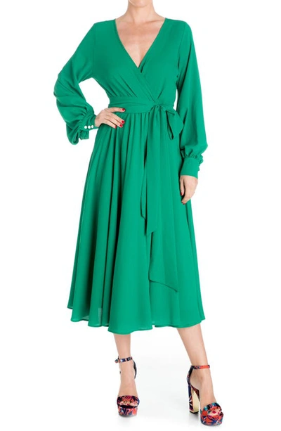 Meghan La Long Sleeve Midi Dress In Emerald
