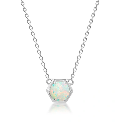 Nicole Miller Sterling Silver Round Gemstone Hexagon Stationary Pendant Necklace On 18 Inch Chain In Multi