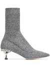 Miu Miu Marl Grey 55 Sock Heeled Boots In Metallic