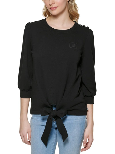 Karl Lagerfeld Womens Front Tie Fitness Sweatshirt In Black