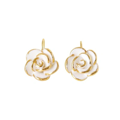Poporcelain Golden White Cloud Rose Hook Earrings
