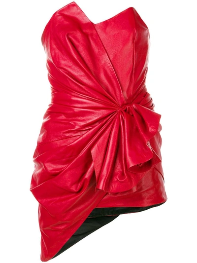 Alexandre Vauthier Ruffled Leather Mini Dress In Red