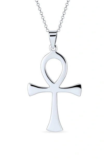 Bling Jewelry Sterling Silver Egyptian Ankh Pendant Necklace In Metallic