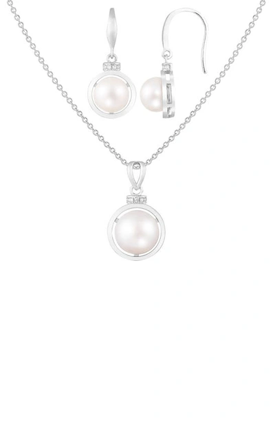 Splendid Pearls Cultured Freshwater Pearl Pendant Necklace & Drop Earrings Set In Metallic