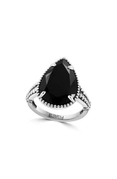 Effy Sterling Silver Pear Cut Onyx Ring In Black
