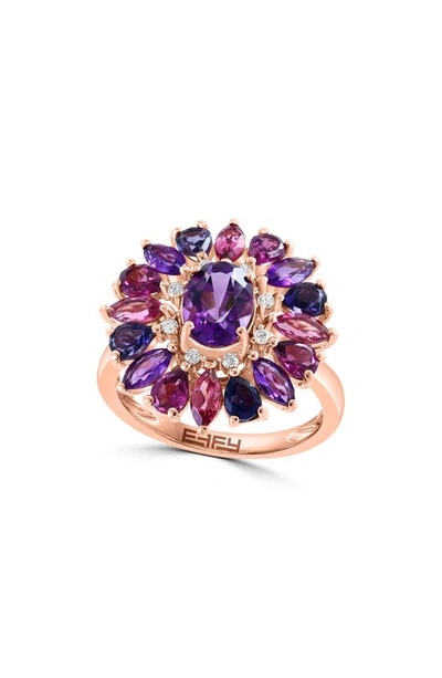 Effy 14k Rose Gold Semiprecious Stone & Diamond Flower Ring In Rose Gold/ Multi