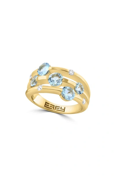 Effy 14k Yellow Gold Aquamarine & Diamond Multiband Ring In Yellow Gold/ Blue