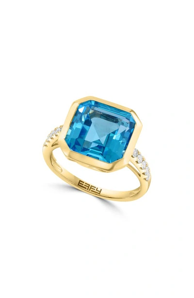 Effy 14k Yellow Gold Blue Topaz & Diamond Ring In Yellow Gold/ Blue