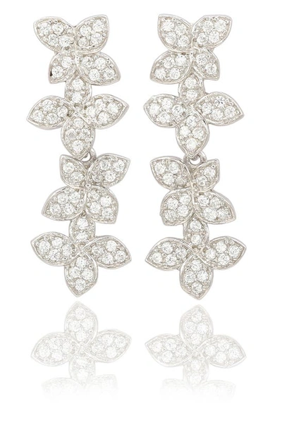Suzy Levian Sterling Silver Pavé Cubic Zirconia Floral Drop Earrings In Metallic