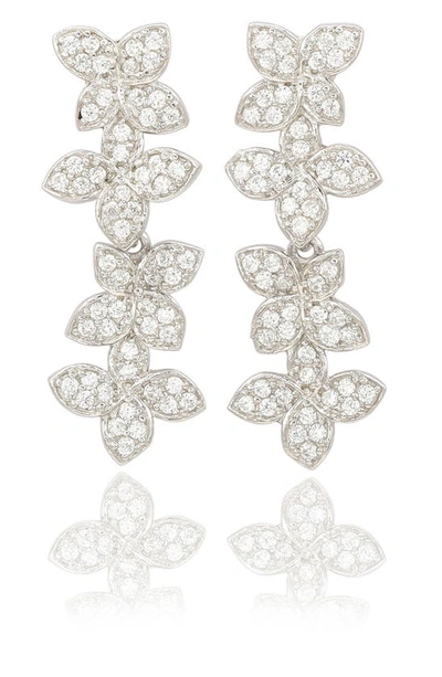 Suzy Levian Sterling Silver Pavé Cubic Zirconia Floral Drop Earrings
