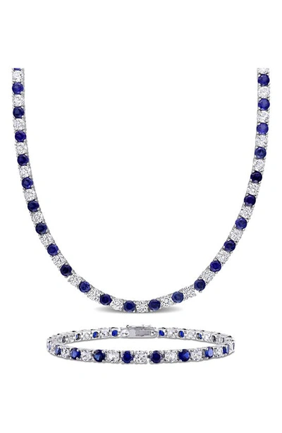 Delmar Lab Created Sapphire & White Topaz Tennis Necklace & Bracelet Set In Blue