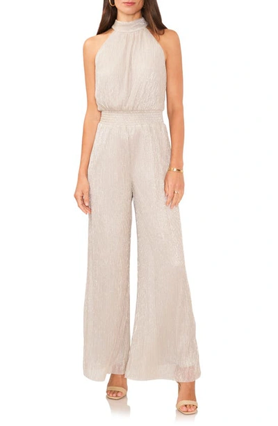 Vince Camuto Metallic Smocked Waist Mock Neck Jumpsuit In Champagne Allure