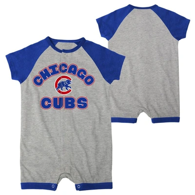 Outerstuff Babies' Newborn & Infant Heather Gray Chicago Cubs Extra Base Hit Raglan Full-snap Romper