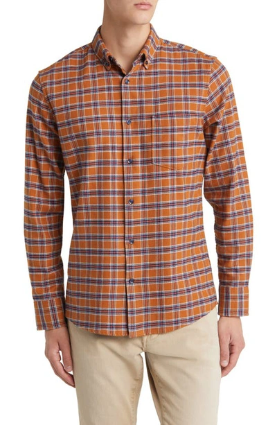 Nordstrom Tech-smart Trim Fit Plaid Flannel Button-down Shirt In Rust Pecan Addy Plaid