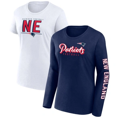 Fanatics Women's  Navy, White New England Patriots Two-pack Combo Cheerleaderâ T-shirt Set In Navy,white
