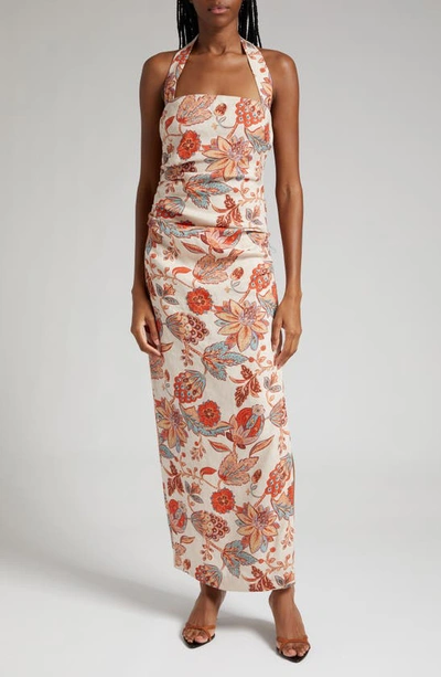 Sir Noemi Floral Halter Neck Linen Maxi Dress In Desert Wildflower