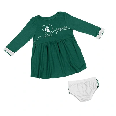 Colosseum Babies' Girls Infant   Green Michigan State Spartans Miss Mullins Long Sleeve Dress & Bloomers Set