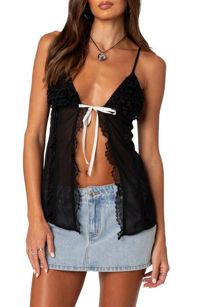 Edikted Linette Split Front Lace Trim Camisole In Black