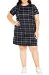 City Chic Check Love Knit Dress In Navy Check