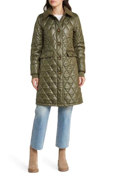 Lucky Brand Diamond Quilted Coat With Faux Fur Lining In Army
