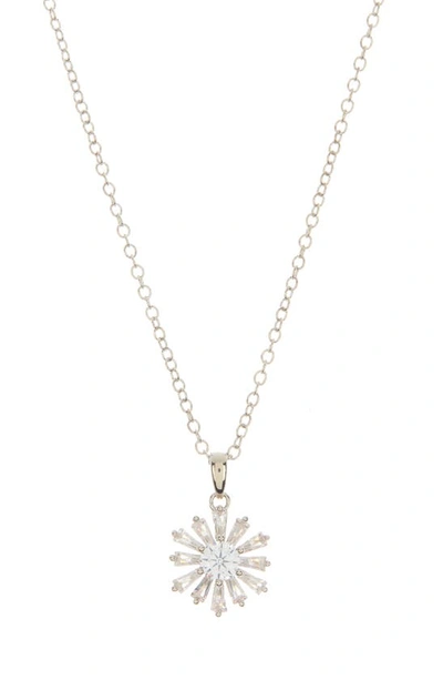 Nordstrom Rack Cubic Zirconia Floral Burst Pendant Necklace In Clear- Silver