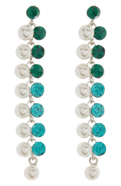 Cara Mutlicolor Crystal & Imitation Pearl Drop Earrings In Green
