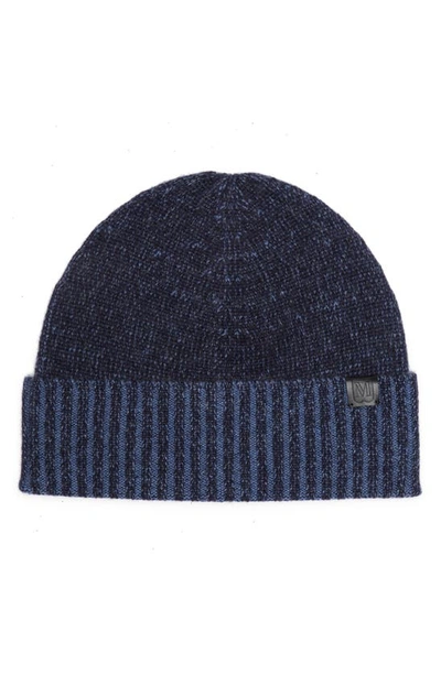 Bruno Magli Marled Ribbed Cuff Cashmere Beanie In Navy/denim