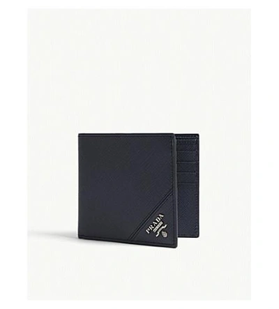 Prada Saffiano Leather Billfold Wallet In Baltic Blue