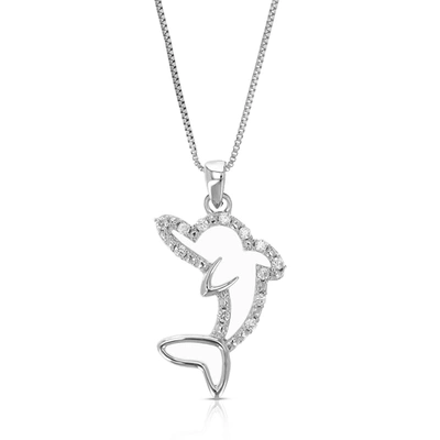 Vir Jewels 1/10 Cttw Lab Grown Diamond Dolphine Pendant Necklace .925 Sterling Silver 1/2 Inch With 18 Inch Cha