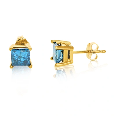 Vir Jewels 1/2 Cttw Princess Cut Blue Diamond Stud Earrings 14k Yellow Gold Square Shape