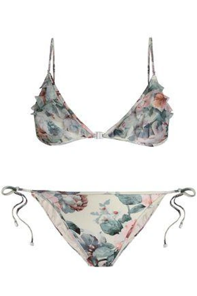 Zimmermann Woman Ruffled Mesh-trimmed Floral-print Triangle Bikini Multicolor