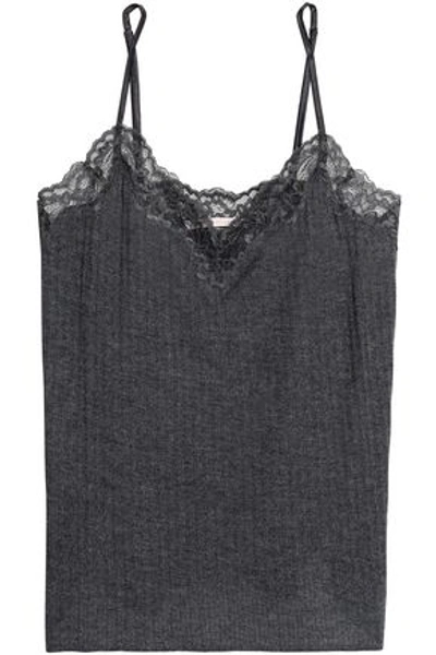 Stella Mccartney Lily Blushing Lace-trimmed Ribbed Jersey Camisole In Dark Gray