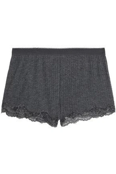 Stella Mccartney Lace-trimmed Mélange Ribbed-knit  Pajama Shorts In Anthracite