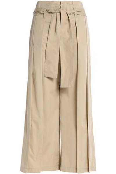 Tome Woman Pleated Cotton-twill Wide-leg Pants Beige