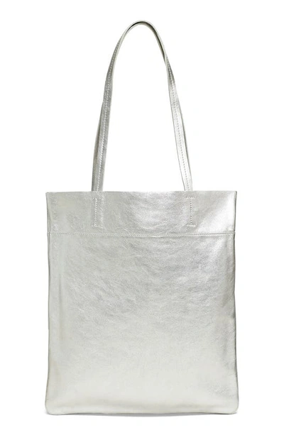 Madewell The Magazine Metallic Leather Tote Bag In Bright Silver