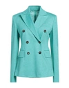 Max Mara Woman Blazer Turquoise Size 8 Cotton, Linen In Blue