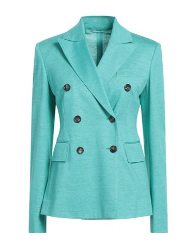 Max Mara Woman Blazer Turquoise Size 8 Cotton, Linen In Blue