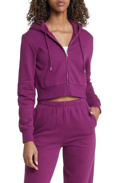 Bp. Crop Cotton Blend Zip-up Hoodie In Purple Magenta
