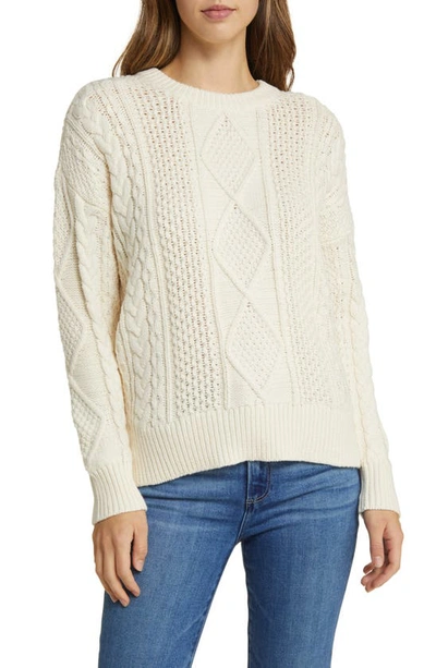 Madewell Cable Stitch Crewneck Sweater In Antique Cream