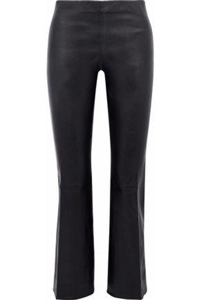 Vince Woman Cropped Leather Bootcut Pants Black