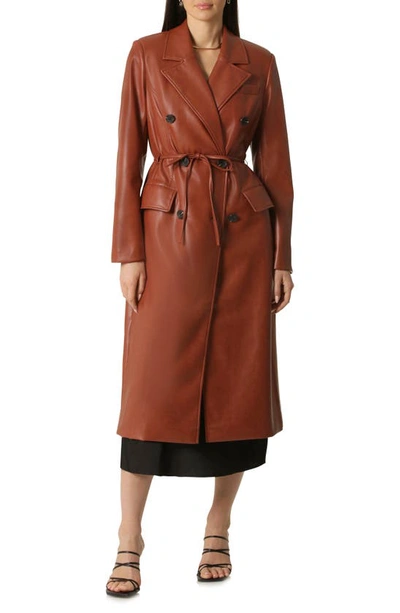 Avec Les Filles Faux Leather Trench Coat In Paprika