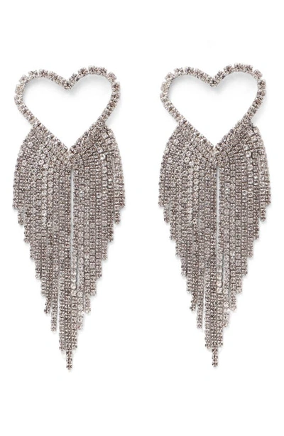 Petit Moments Glamour Heart Crystal Fringe Drop Earrings In Silver