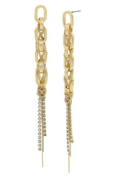 Allsaints Rhinestone Chain Braided Link Linear Drop Earrings In Two Tone In Gold/silver